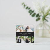 カスタム4フォトミニマル写真家ブラック スクエア名刺 (スタンド正面)