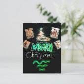 カスタム4写真エメラルドグリーングリッターツリー ポストカード (スタンド正面)