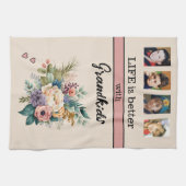 カスタム4写真孫フローラピンク キッチンタオル (横)