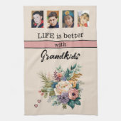 カスタム4写真孫フローラピンク キッチンタオル (縦)