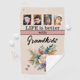 カスタム4写真孫フローラピンク ゴルフタオル