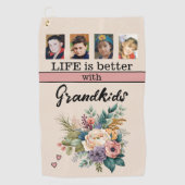 カスタム4写真孫フローラピンク ゴルフタオル (正面)