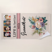 カスタム4写真孫フローラピンク ビーチタオル (正面)