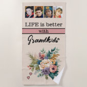 カスタム4写真孫フローラピンク ビーチタオル (正面)