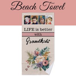 カスタム4写真孫フローラピンク ビーチタオル