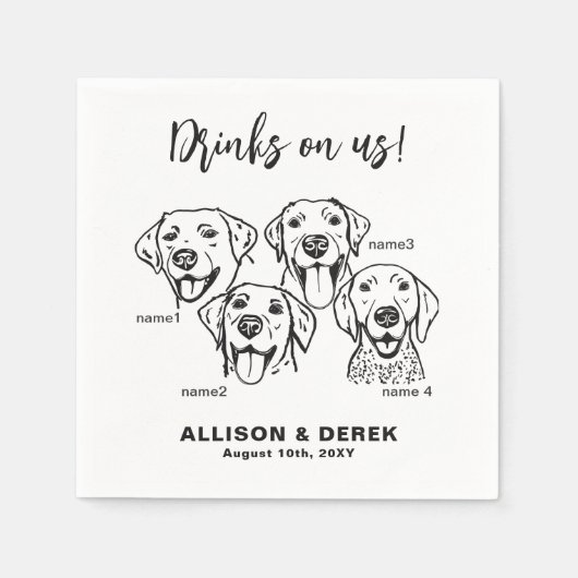 カスタム4匹の犬が飲む スタンダードカクテルナプキン (正面)