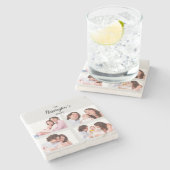 カスタム4家族の写真コラージュ四角形フレーム ストーンコースター (横)