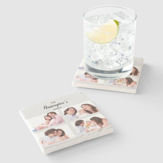 カスタム4家族の写真コラージュ四角形フレーム ストーンコースター (横)