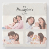 カスタム4家族の写真コラージュ四角形フレーム ストーンコースター (正面)