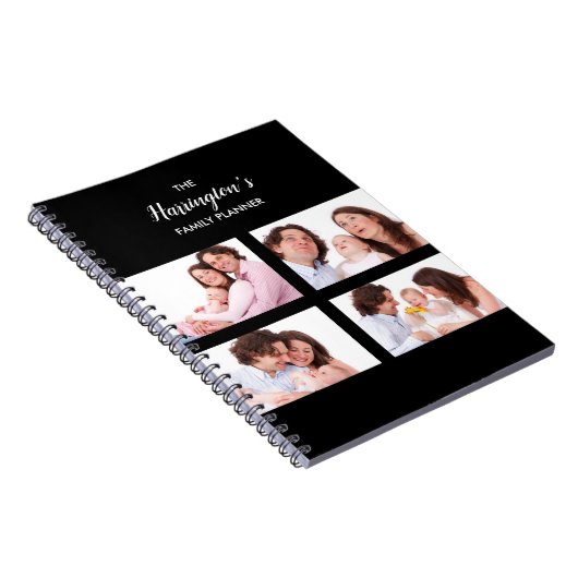 カスタム4家族の写真コラージュ四角形フレーム ノートブック (右側)