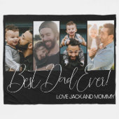 カスタム4枚の写真コラージュ最高のパパ フリースブランケット (正面(横))