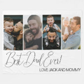 カスタム4枚の写真コラージュ最高のパパ フリースブランケット (正面(横))