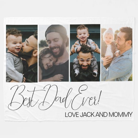 カスタム4枚の写真コラージュ最高のパパ フリースブランケット (正面(横))