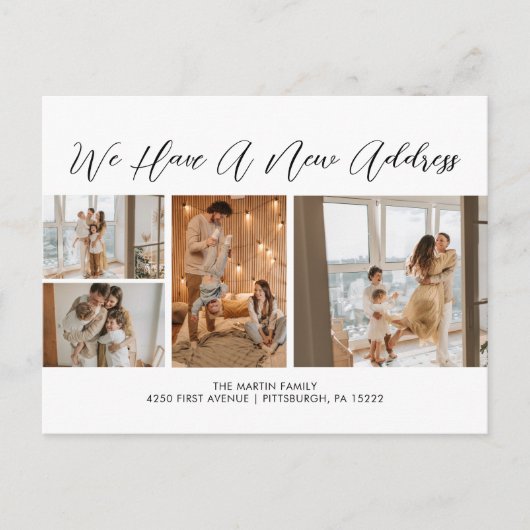 カスタム4枚の写真白黒カジュアルスクリプト移動 ポストカード (正面)