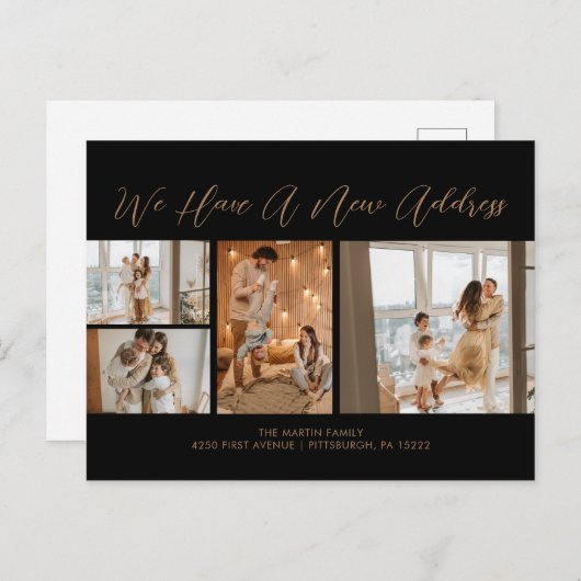 カスタム4枚の写真金ゴールド黒のスクリプカジュアルト移動 ポストカード (正面/裏面)