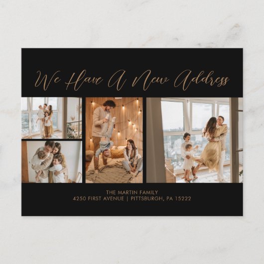 カスタム4枚の写真金ゴールド黒のスクリプカジュアルト移動 ポストカード (正面)