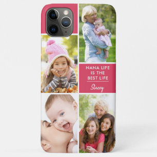 カスタム4枚の写真 ナナの人生が最高の人生 ピンク iPhone 11 PRO MAXケース