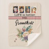 カスタム4枚フォトグランドキッズ花ピンク シェルパブランケット (正面)