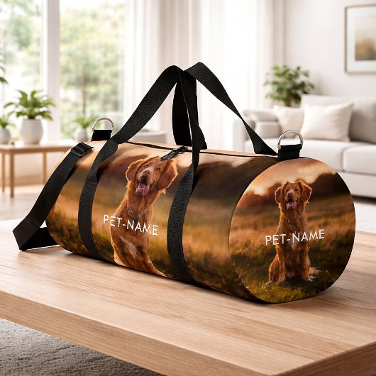 カスタム4枚フォトコラージュペット犬4名前画像 ダッフルバッグ
