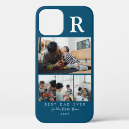 カスタム4枚フォトコラージュ最高の父イニシャル入り iPhone 12ケース