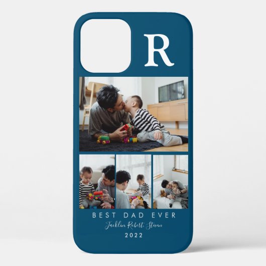 カスタム4枚フォトコラージュ最高の父イニシャル入り Case-Mate iPhoneケース (裏面)