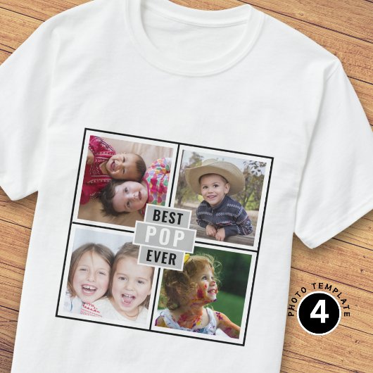 カスタム4枚フォトコラージュ グレー 史上最高のパパ Tシャツ