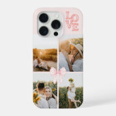 カスタム4枚フォトコラージュ ブルッシュピンク 水彩ラブ iPhoneケース iPhone 15 Proケース (裏面)