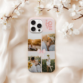 カスタム4枚フォトコラージュ ブルッシュピンク 水彩ラブ iPhoneケース iPhone 16 Pro Maxケース