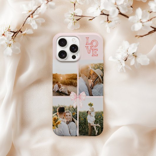 カスタム4枚フォトコラージュ ブルッシュピンク 水彩ラブ iPhoneケース iPhone 16 Pro Maxケース
