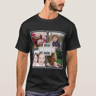 カスタム4枚フォトコラージュ 世界一のじいちゃん ブラック Tシャツ