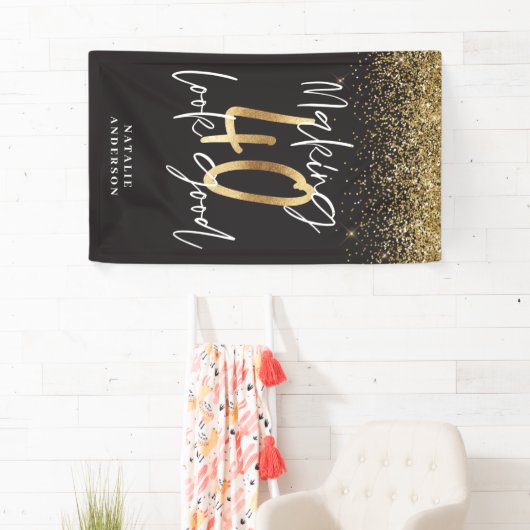 カスタム40歳の誕生日の黒と金ゴールドシック  横断幕 (インサイチュ)