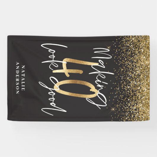 カスタム40歳の誕生日の黒と金ゴールドシック  横断幕 (横)