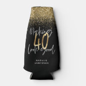 カスタム40歳モダン誕生日ブラック&金ゴールドシック ボトルクーラー (正面)