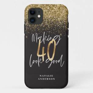 カスタム40歳モダン誕生日ブラック&金ゴールドシック iPhone 11 ケース