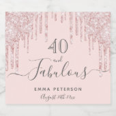 カスタム40素晴らしい誕生日バラ金ゴールドグリッターピンク スパークリングワインラベル (シングルラベル)