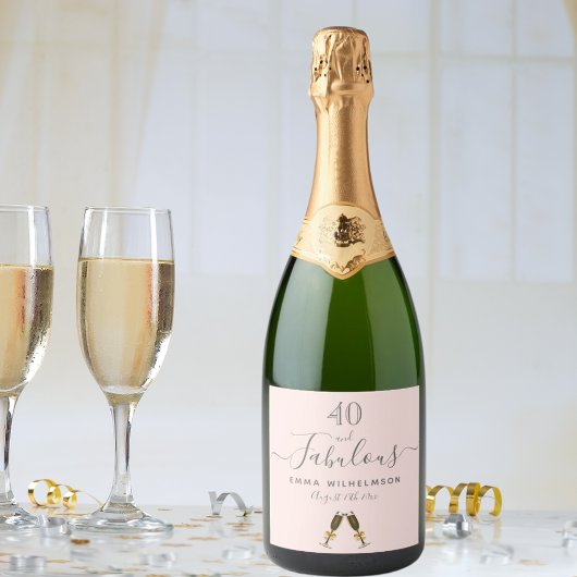 カスタム40素晴らしい誕生日パーティーバラ金ゴールドピンク スパークリングワインラベル