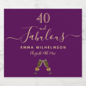 カスタム40素晴らしい誕生日パーティーパープル金ゴールドグラム スパークリングワインラベル (シングルラベル)