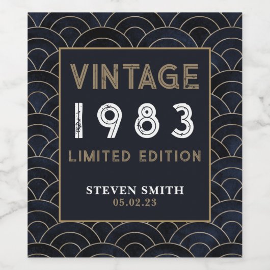 カスタム40thブルーバースデーパーティー ワインラベル (シングルラベル)