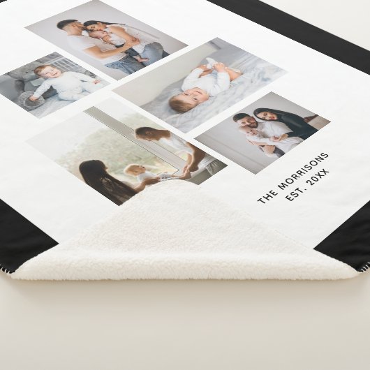 カスタム5の写真のコラージュの姓の黒のボーダー シェルパブランケット (3/4)