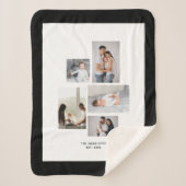 カスタム5の写真のコラージュの姓の黒のボーダー シェルパブランケット (正面)
