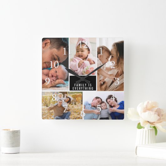 カスタム5フォトコラージュ家族は全引用文 スクエア壁時計 (ホーム)