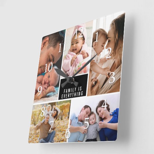 カスタム5フォトコラージュ家族は全引用文 スクエア壁時計 (傾斜)