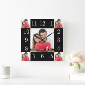 カスタム5フォトコラージュ結婚アニバーサリーブラック スクエア壁時計 (ホーム)