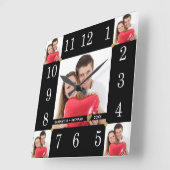 カスタム5フォトコラージュ結婚アニバーサリーブラック スクエア壁時計 (傾斜)