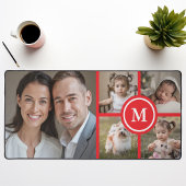 カスタム5フォトコラージュ赤い家族 デスクマット