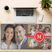 カスタム5フォトコラージュ赤い家族 デスクマット