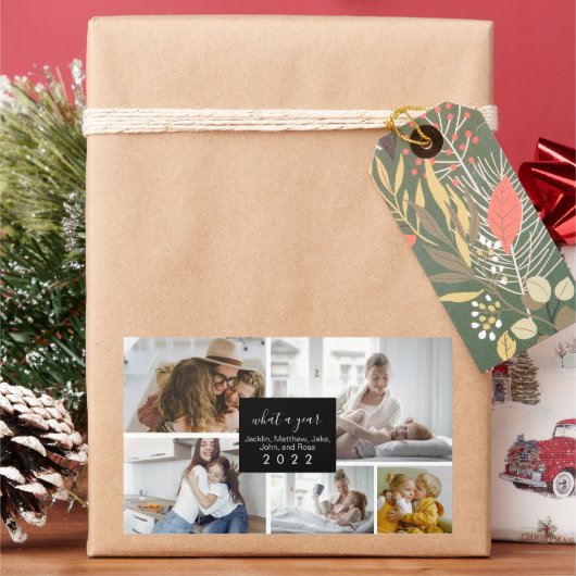 カスタム5写真タイポグラフィホリデイ 長方形シール (クリスマス)