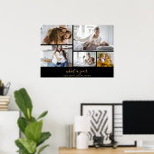 カスタム5写真ブラック金ゴールドタイポグラフィホリデー ポスター (ホームオフィス)