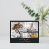 カスタム5写真ブラック金ゴールドタイポグラフィホリデー ポストカード (スタンド正面)