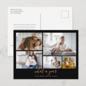 カスタム5写真ブラック金ゴールドタイポグラフィホリデー ポストカード (正面/裏面)